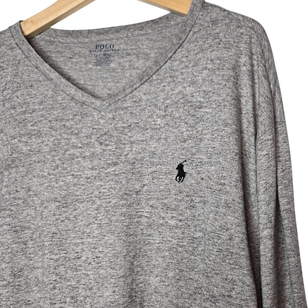 Polo Ralph Lauren Classic Fit V Neck Men Heather Grey Embroidered Pony L